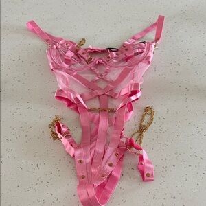 Pink Strappy Lingerie with Gold Accents